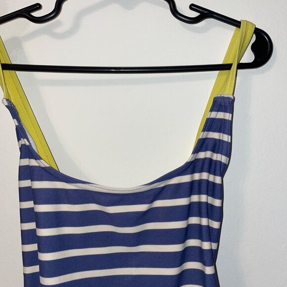 Mini Boden Striped Swimsuit With Yellow Straps Size 11-12Y Blue & White - Picture 2 of 5